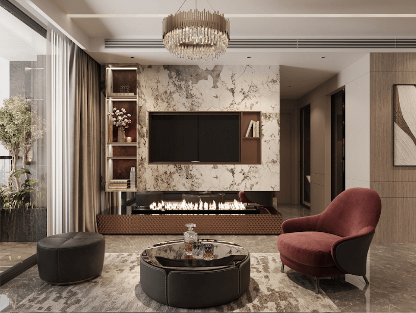 Phối cảnh 3D nội thất phòng khách căn hộ cao cấp tại Kepler Tower Tháp HH-02.